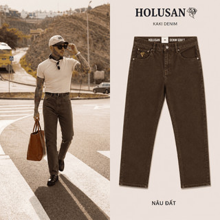 Nâu Càphê VIP 15 - Quần Kaki Jean Nam Nâu Càphê Slimfit Holusan Co Giãn Nhẹ Form Đứng Basic Cao Cấp