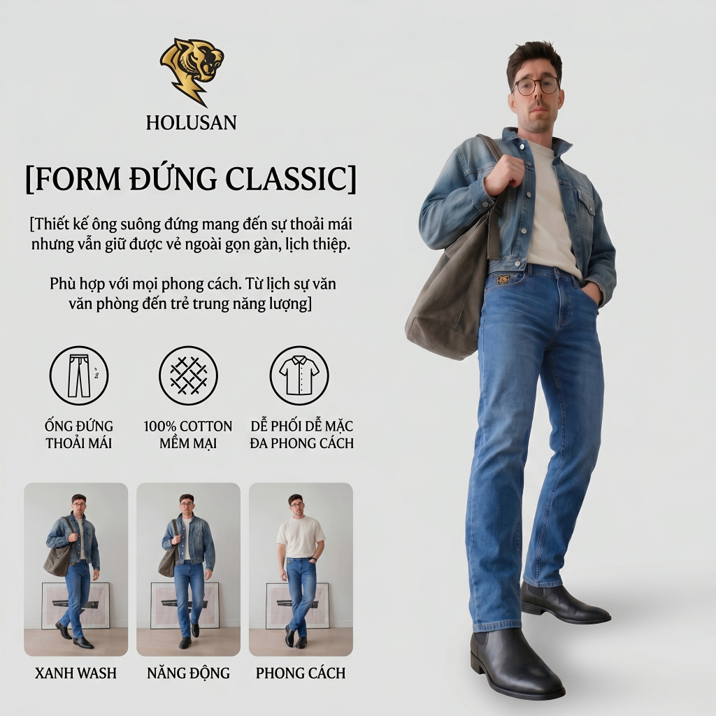 XANH ĐẬM WAS VIP 2 - Quần Jean Nam Holusan Denim Souls Xanh Was Slimfit Co Giãn Nhẹ Form Đứng Cao Cấp
