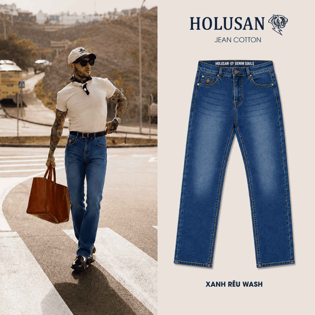 XANH ĐẬM WAS VIP 2 - Quần Jean Nam Holusan Denim Souls Xanh Was Slimfit Co Giãn Nhẹ Form Đứng Cao Cấp
