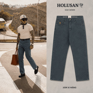 Xám Xi Măng VIP 10 - Quần Jean Nam Xám Xi Măng Slimfit Holusan Co Giãn Nhẹ Form Đứng Basic Cao Cấp