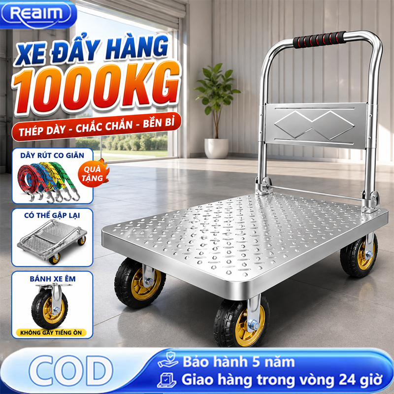 Xe đẩy hàng Xe Đẩy Gấp Gọn,Thép Bánh xe chống ồn Tải Trọng 600kg Gấp Gọn Tiện Lợi 4 bánh xe