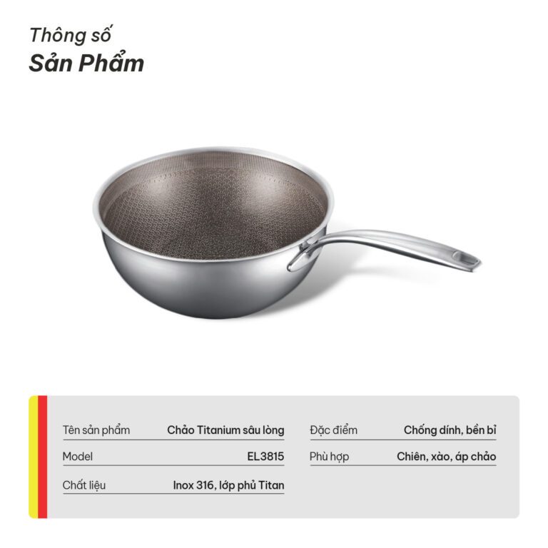 Chảo Inox 316 Titanium Engler EL3825TT Chảo sâu lòng 7 lớp chống dính tự nhiên dùng mọi loại bếp