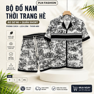 bộ thể thao nam ngắn tay chất liệu lụa in họa tiết cao cấp, bộ quần áo nam dáng suông siêu thoáng mát PLN fashion