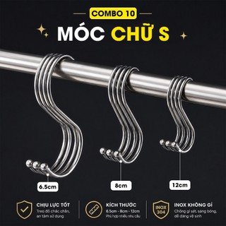 Combo 10 Móc S, Móc treo đồ inox chữ S không gỉ, Móc treo quần áo hình chữ S nhiều kích thước