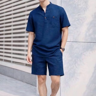 Set Bộ Đũi Nam Tay Ngắn Cổ Tàu Chất Đũi Vân Mây Form Vừa Phong Cách Hàn Quốc Đi Biển Đi Chơi