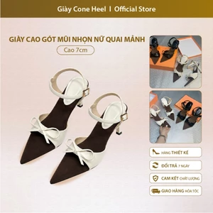 Giày cao gót mũi nhọn nữ quai mảnh nơ xinh thời trang đen kem sang trọng, phù hợp đi chơi đi làm cho nàng