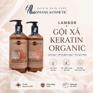 Cặp Dầu Gội Xả Lambor Keratin Organic 1000ml/Chai | Hỗ Trợ Sạch Gàu, Giảm Ngứa, Tóc Mềm Mượt