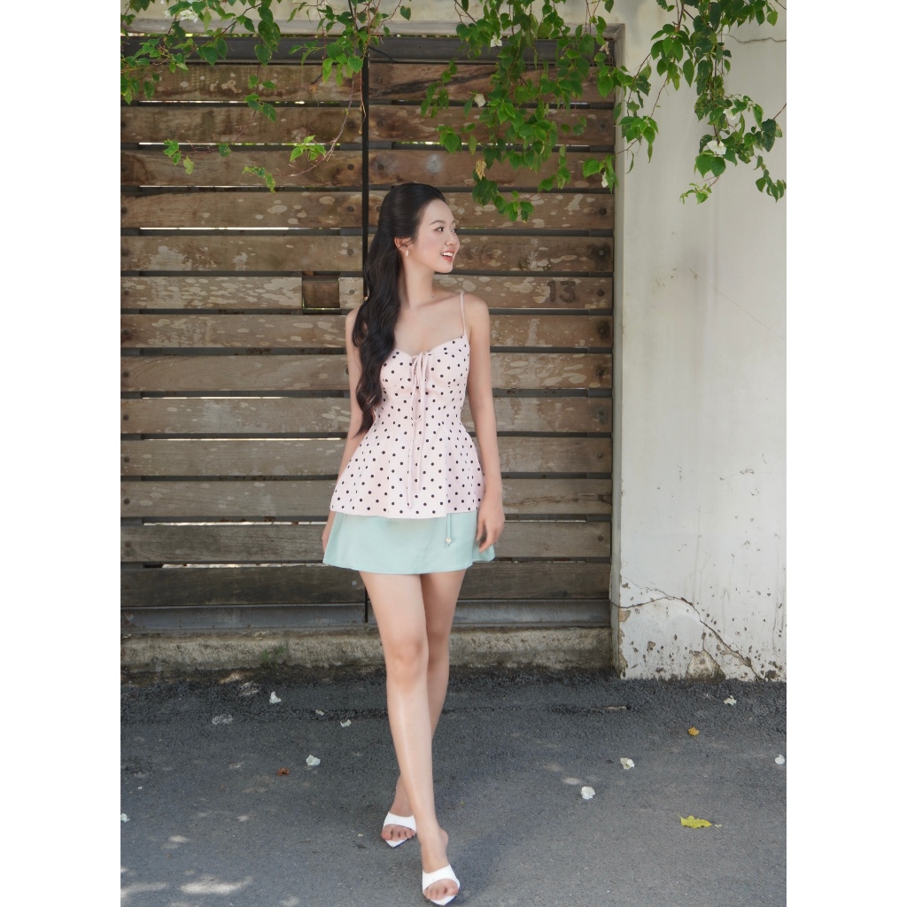 Orli Label | Rose shirt | Áo cúp 2 dây chấm bi | Hồng - Xanh lá - Xanh dương