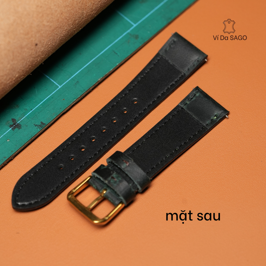 Dây đồng hồ da bò sáp màu xanh lá đậm đủ size -  Ví Da SAGO