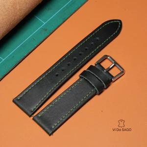 Dây đồng hồ da bò sáp màu xanh lá đậm đủ size - Ví Da SAGO
