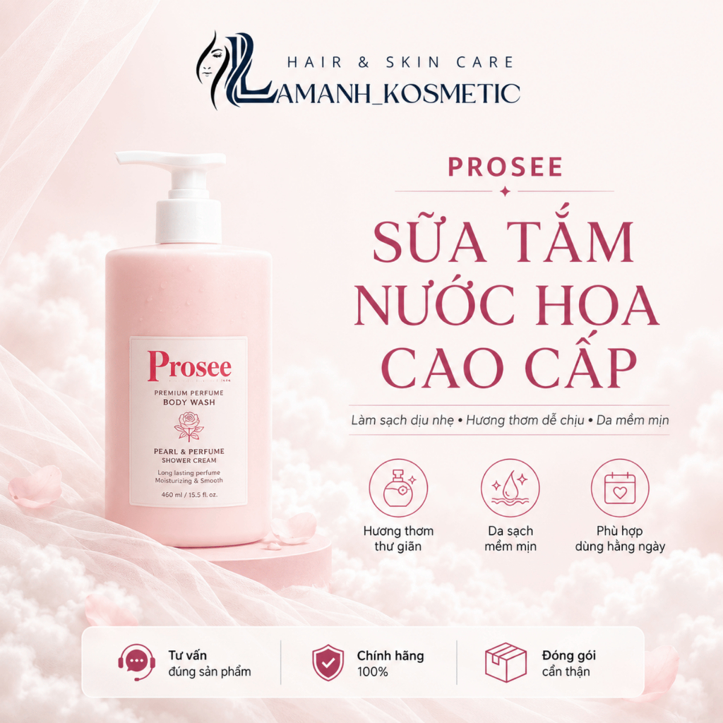 Sữa Tắm Prosee Hương Nước Hoa 500ml Màu Hồng PM7 | Làm Sạch Dịu Nhẹ, Da Mềm Mịn