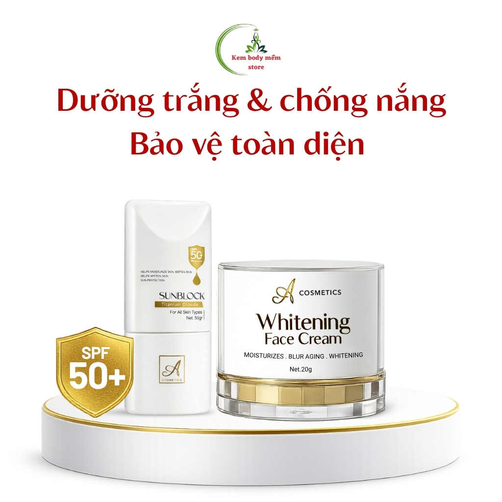 Combo kem face pháp + chống nắng sunblock A cosmetics, SPF50+ dưỡng sáng da, nâng tone tự nhiên 70g | BigBuy360 - bigbuy360.vn