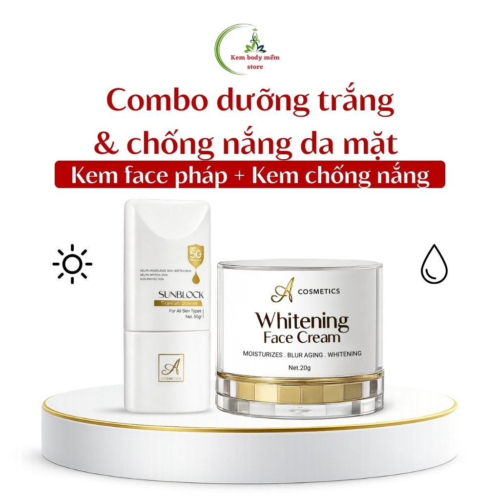 Combo kem face pháp + chống nắng sunblock A cosmetics, SPF50+ dưỡng sáng da, nâng tone tự nhiên 70g | BigBuy360 - bigbuy360.vn