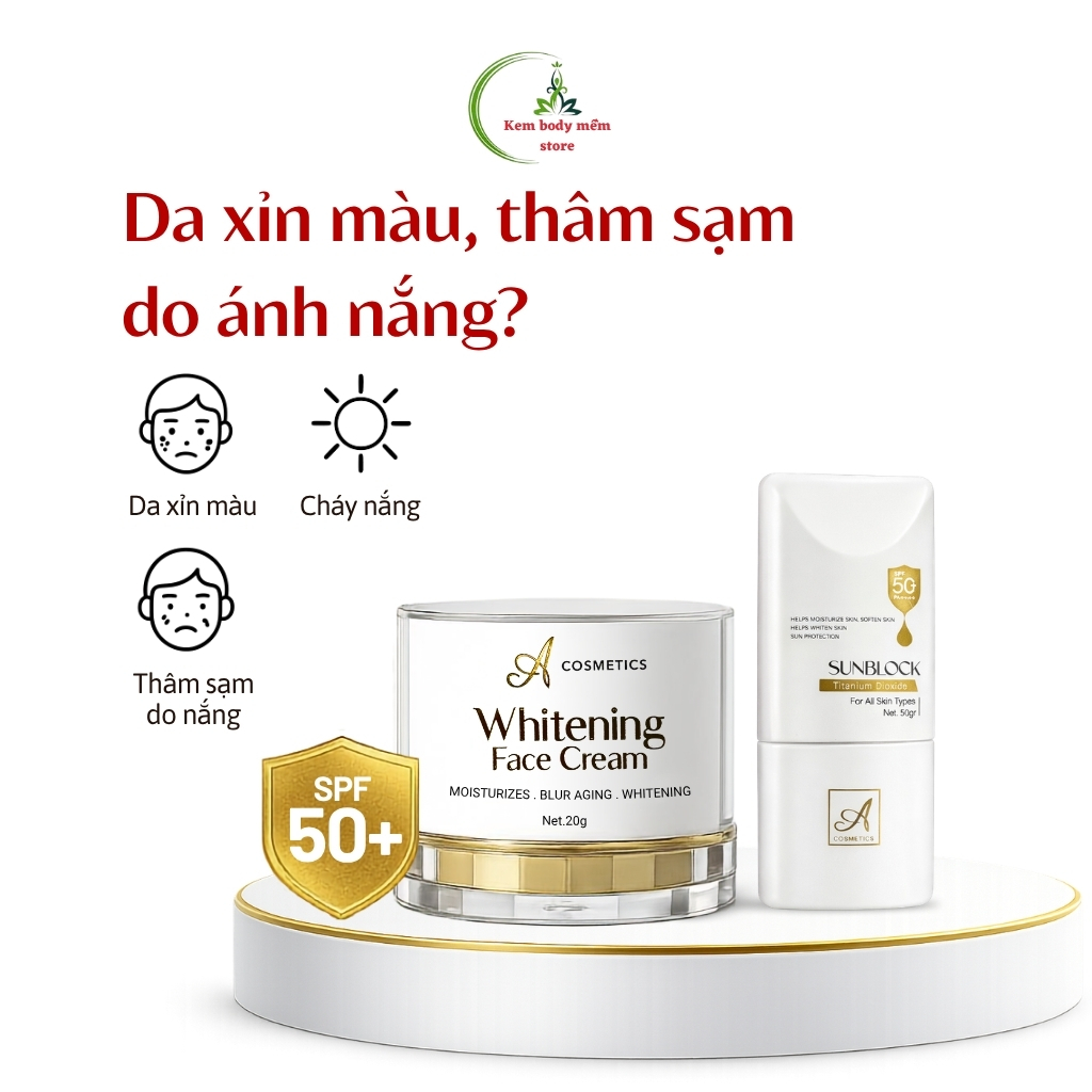 Combo kem face pháp + chống nắng sunblock A cosmetics, SPF50+ dưỡng sáng da, nâng tone tự nhiên 70g | BigBuy360 - bigbuy360.vn