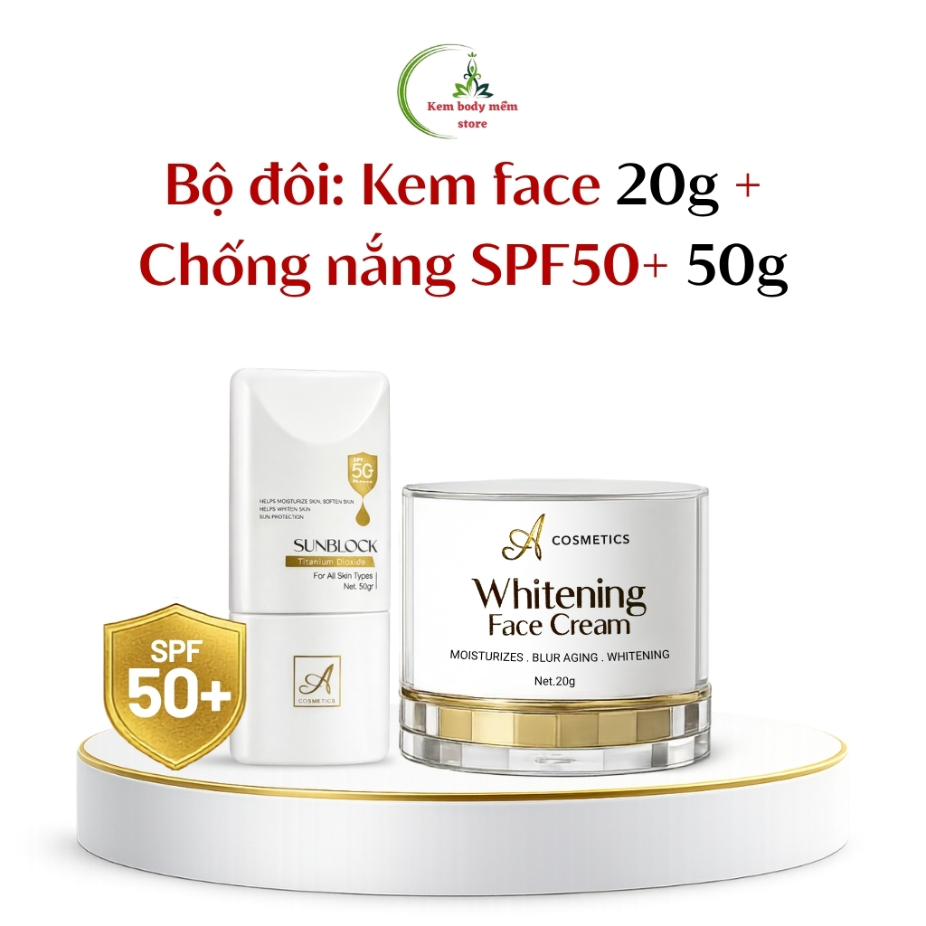 Combo kem face pháp + chống nắng sunblock A cosmetics, SPF50+ dưỡng sáng da, nâng tone tự nhiên 70g | BigBuy360 - bigbuy360.vn