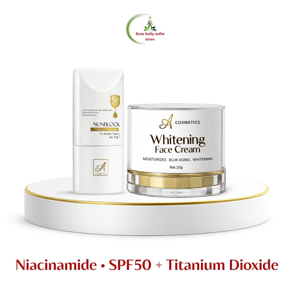 Combo kem face pháp + chống nắng sunblock A cosmetics, SPF50+ dưỡng sáng da, nâng tone tự nhiên 70g | BigBuy360 - bigbuy360.vn