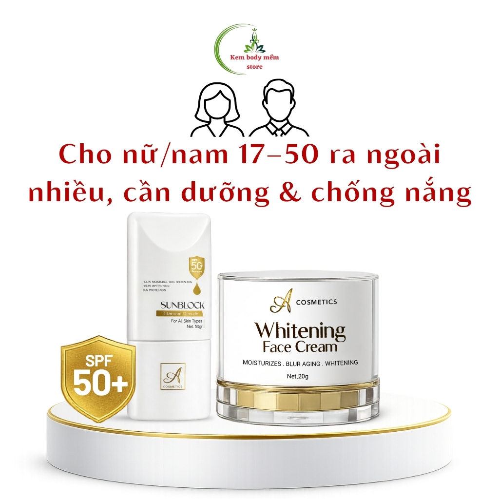 Combo kem face pháp + chống nắng sunblock A cosmetics, SPF50+ dưỡng sáng da, nâng tone tự nhiên 70g | BigBuy360 - bigbuy360.vn