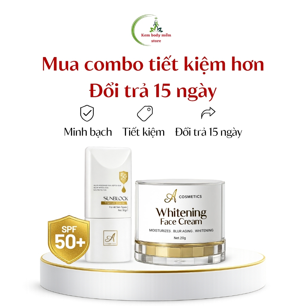 Combo kem face pháp + chống nắng sunblock A cosmetics, SPF50+ dưỡng sáng da, nâng tone tự nhiên 70g | BigBuy360 - bigbuy360.vn