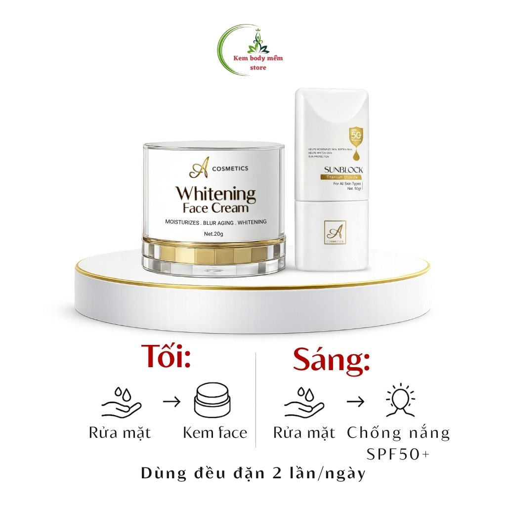 Combo kem face pháp + chống nắng sunblock A cosmetics, SPF50+ dưỡng sáng da, nâng tone tự nhiên 70g | BigBuy360 - bigbuy360.vn