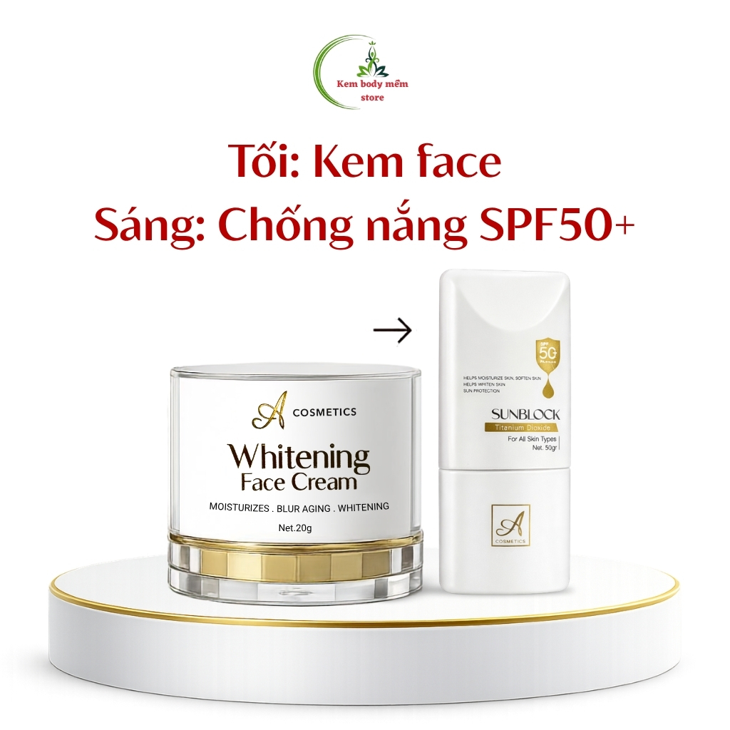 Combo kem face pháp + chống nắng sunblock A cosmetics, SPF50+ dưỡng sáng da, nâng tone tự nhiên 70g | BigBuy360 - bigbuy360.vn