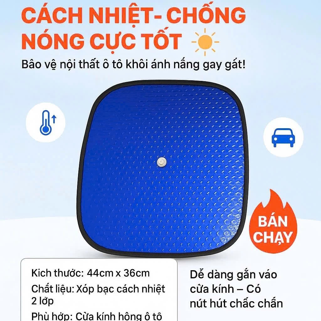 Tấm Cách Nhiệt Che Nắng Cửa Sổ Ô Tô Loại Nhỏ Kích Thước 44x36cm. Phù Hợp Mọi Loại Xe (TẶNG KÈM NÚM HÍT)