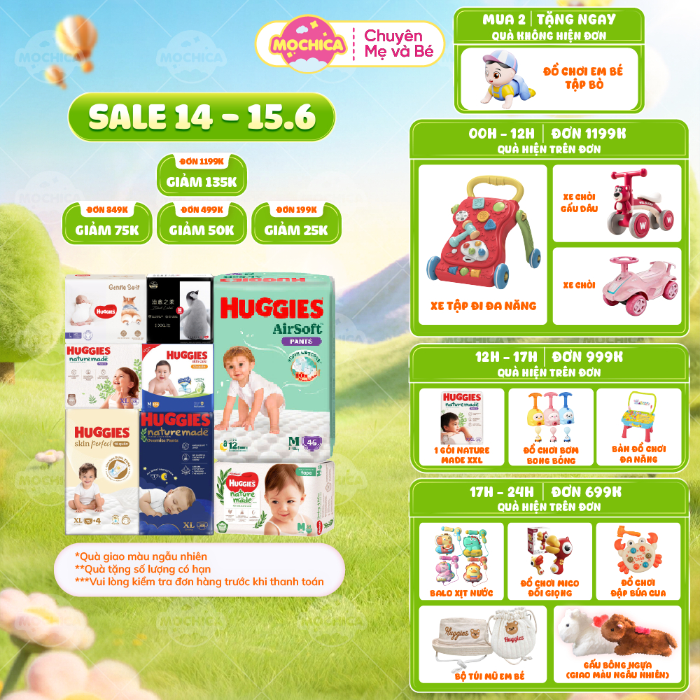 [TỔNG] Tã Bỉm Quần/Dán HUGGIES siêu cao cấp Platinum Nature Made đầy đủ size - Mochica