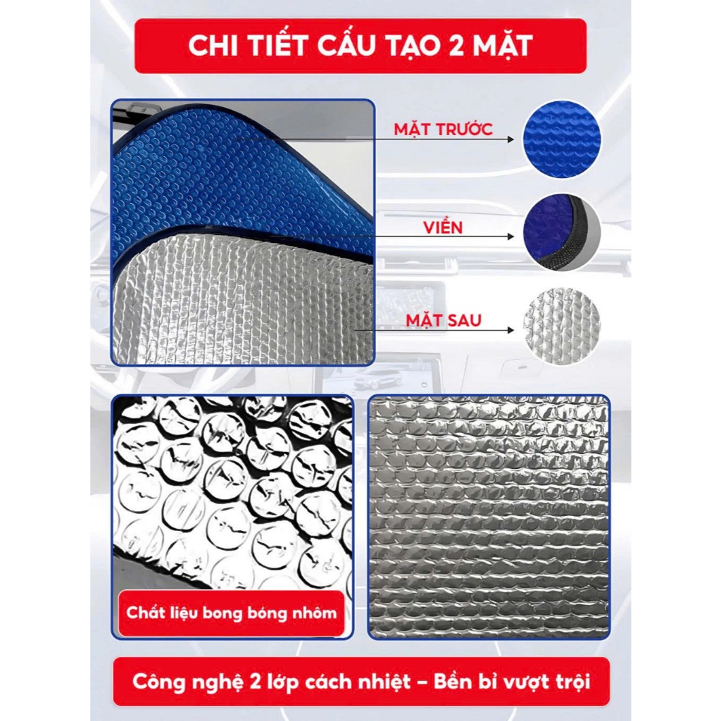 Tấm Cách Nhiệt Che Nắng Cửa Sổ Ô Tô Loại Nhỏ Kích Thước 44x36cm. Phù Hợp Mọi Loại Xe (TẶNG KÈM NÚM HÍT)