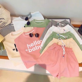 Bộ quần áo HELLO BABY mùa hè bé gái chất cotton co giãn 4 chiều sz 9- 38kg(HK05)