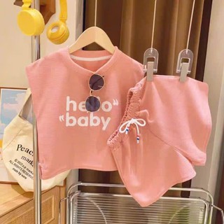 Bộ quần áo HELLO BABY mùa hè bé gái chất cotton co giãn 4 chiều sz 9- 38kg(HK05)