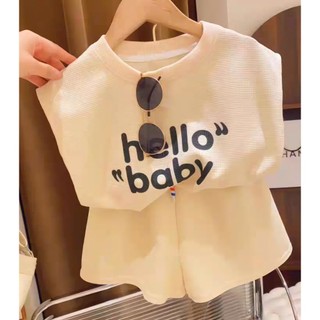 Bộ quần áo HELLO BABY mùa hè bé gái chất cotton co giãn 4 chiều sz 9- 38kg(HK05)