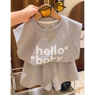 Bộ quần áo HELLO BABY mùa hè bé gái chất cotton co giãn 4 chiều sz 9- 38kg(HK05)