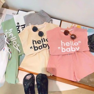Bộ quần áo HELLO BABY mùa hè bé gái chất cotton co giãn 4 chiều sz 9- 38kg(HK05)