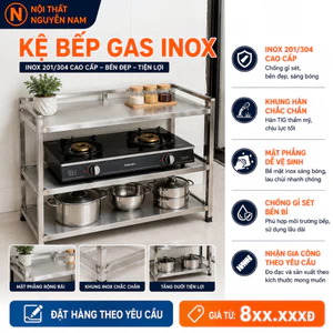 Kệ inox 3 tầng để đồ đa năng, để chén, bếp gas chắc chắn, tiện lợi
