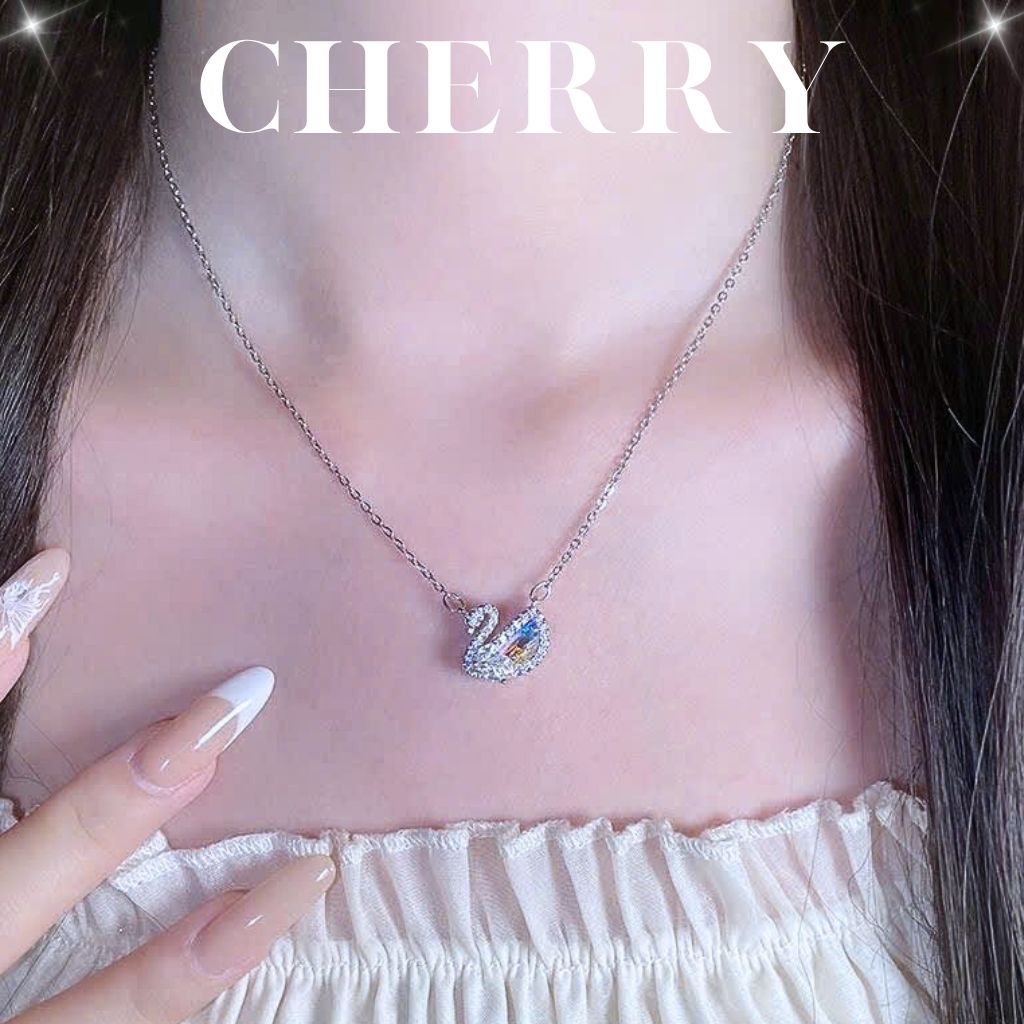 [ Hàng loại 1] Dây chuyền nữ titan thiên nga mặt đá nhiều màu Crystal SWAN cầu vồng CHERRY JEWELRY