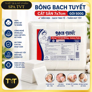 Bông Bạch Tuyết 7x7cm Gói 500g, Bông Y Tế Thấm Hút Tốt Dùng Cho Spa, Lặn Mụn, Chăm Sóc Da