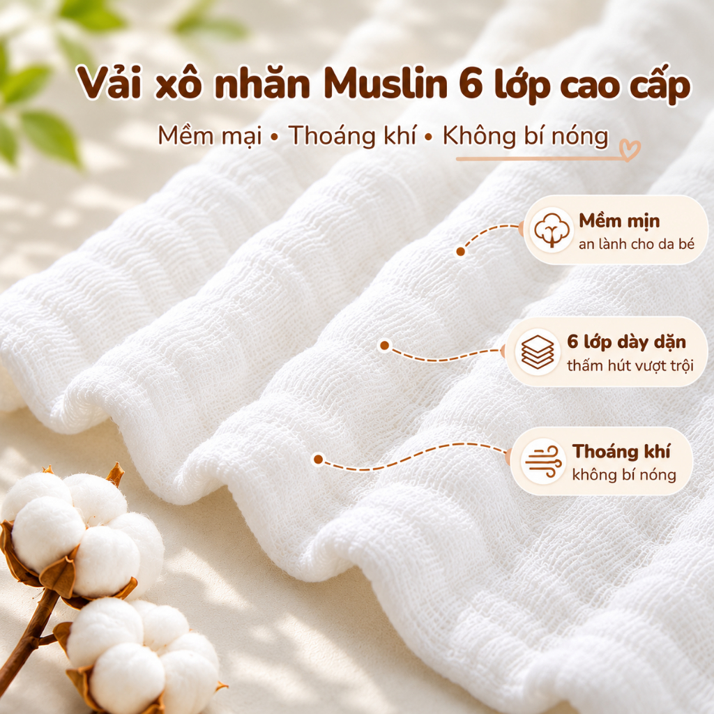 [Giá Sỉ] Khăn Tắm Hè Siêu Thấm Hút Và Nhanh Khô Vải Xô Nhăn Cho Bé Mẹ&Bé 6 Lớp Doomi Baby HT618-HT720-HT834