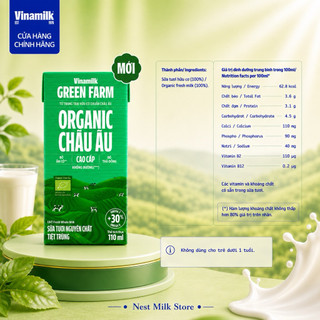 Sữa Tươi Tiệt Trùng Vinamilk Green Farm Organic Cao Cấp 110ml - Thùng 48 Hộp