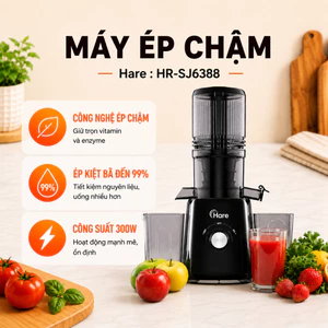 Máy Ép Chậm Hare HR-SJ6388 Công Suất 300W Ép Kiệt Bã 99% Miệng Ép Rộng 12.7cm, Giữ Trọn Hương Vị