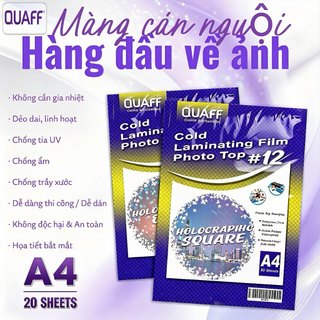QUAFF  Màng cán nguội A4 20 tờ/gói: chống nước, chống trầy, bóng đẹp, nhiều mẫu mã.