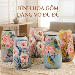Bình Hoa Gốm Sứ Bát Tràng Dáng Vò Đu Đủ Khắc Cao 27cm và 29cm Cắm Hoa Decor Trang Trí Gomdercortsc