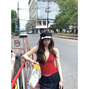 Áo hai dây nữ ren cổ V ôm body, áo croptop nữ thun co giãn, kiểu dáng Hot Girl, thời trang hè 2026 Hàn Quốc sexy thon th