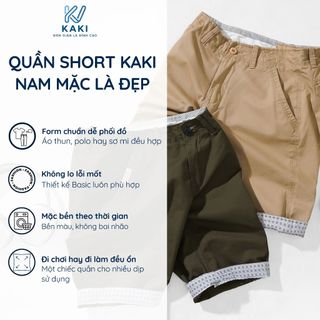 Quần short kaki nam KV Xanh 748 form regular fit basic, chất liệu kaki cotton cao cấp, khóa kéo đồng, bền màu, 45-110kg