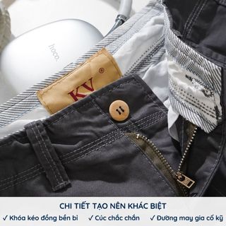 Quần short kaki nam KV Xanh 748 form regular fit basic, chất liệu kaki cotton cao cấp, khóa kéo đồng, bền màu, 45-110kg