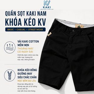 Quần short kaki nam KV Xanh 748 form regular fit basic, chất liệu kaki cotton cao cấp, khóa kéo đồng, bền màu, 45-110kg