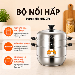 Bộ Nồi Hấp 3 Tầng Hare HR-SP300 Inox 201 Đường Kính 30cm Dùng Mọi Loại Bếp