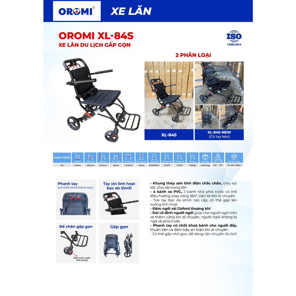 Xe Lăn Du Lịch OROMI XL-84S - Gấp Gọn Siêu Nhẹ