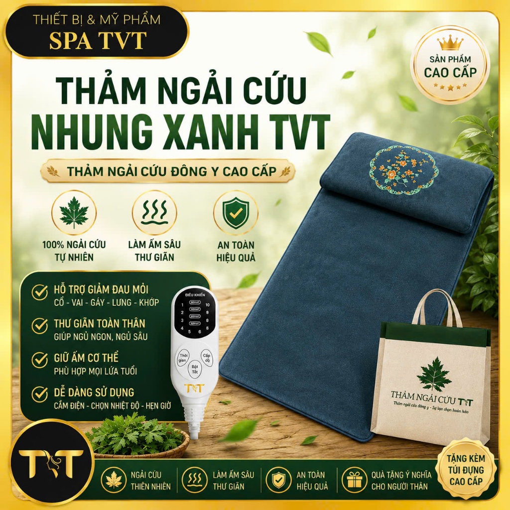 Thảm Ngải Cứu Nhung Xanh TVT , Thảm Sưởi Ấm Dưỡng Sinh Đông Y, Thư Giãn Toàn Thân, BH 12 Tháng