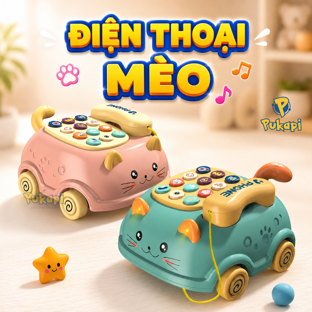 Điện Thoại Đồ Chơi Cho Bé Điện Thoại Đồ Chơi Nhỏ Đồ Chơi Điện Thoại Trẻ Em Điện Thoại Bàn Hình Mèo- Đồ Chơi PUKAPI