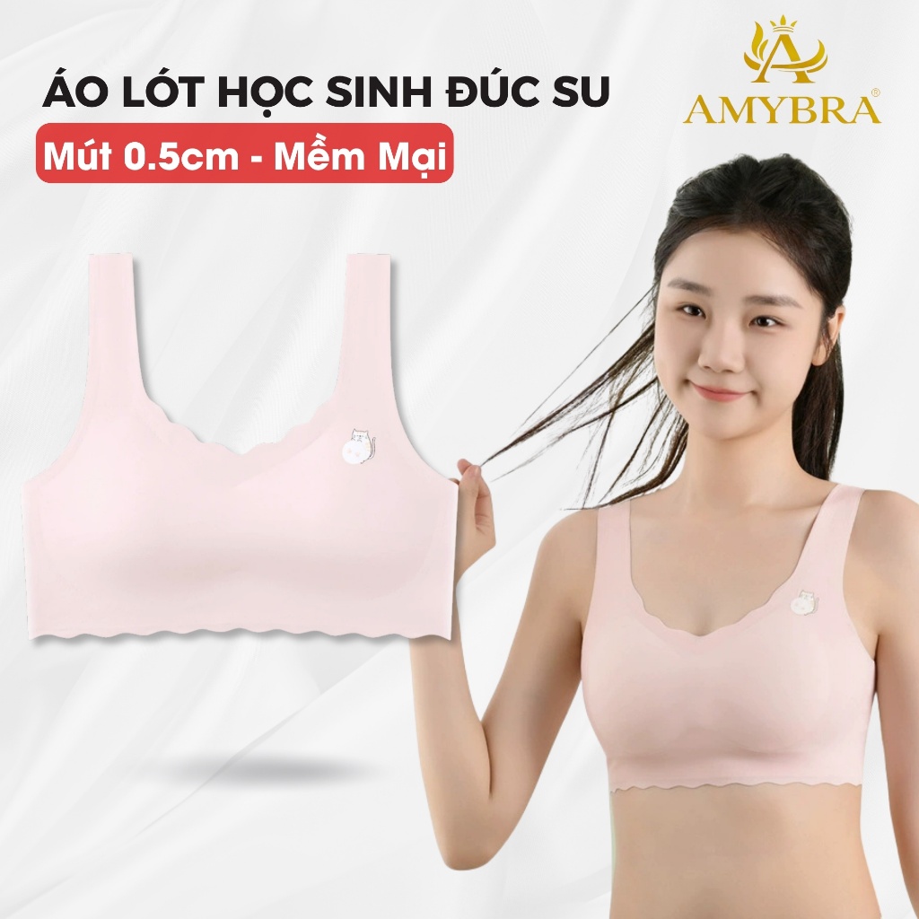 Áo Ngực Học Sinh Chất Su Mềm Mại Thoáng Mát - Áo Lá Bé Gái Mút Mỏng Họa Tiết Đáng Yêu AMYBRA A741