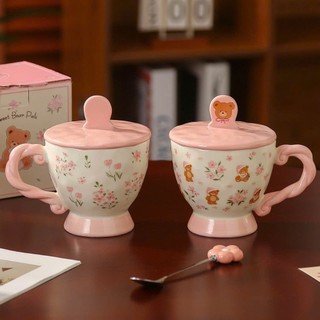 Cốc sứ gấu 968 nơ hồng siêu dễ thương kèm nắp và hộp,ly văn phòng hoặc quà tặng Chất lượng cao cấp Quà tặng ý nghĩa